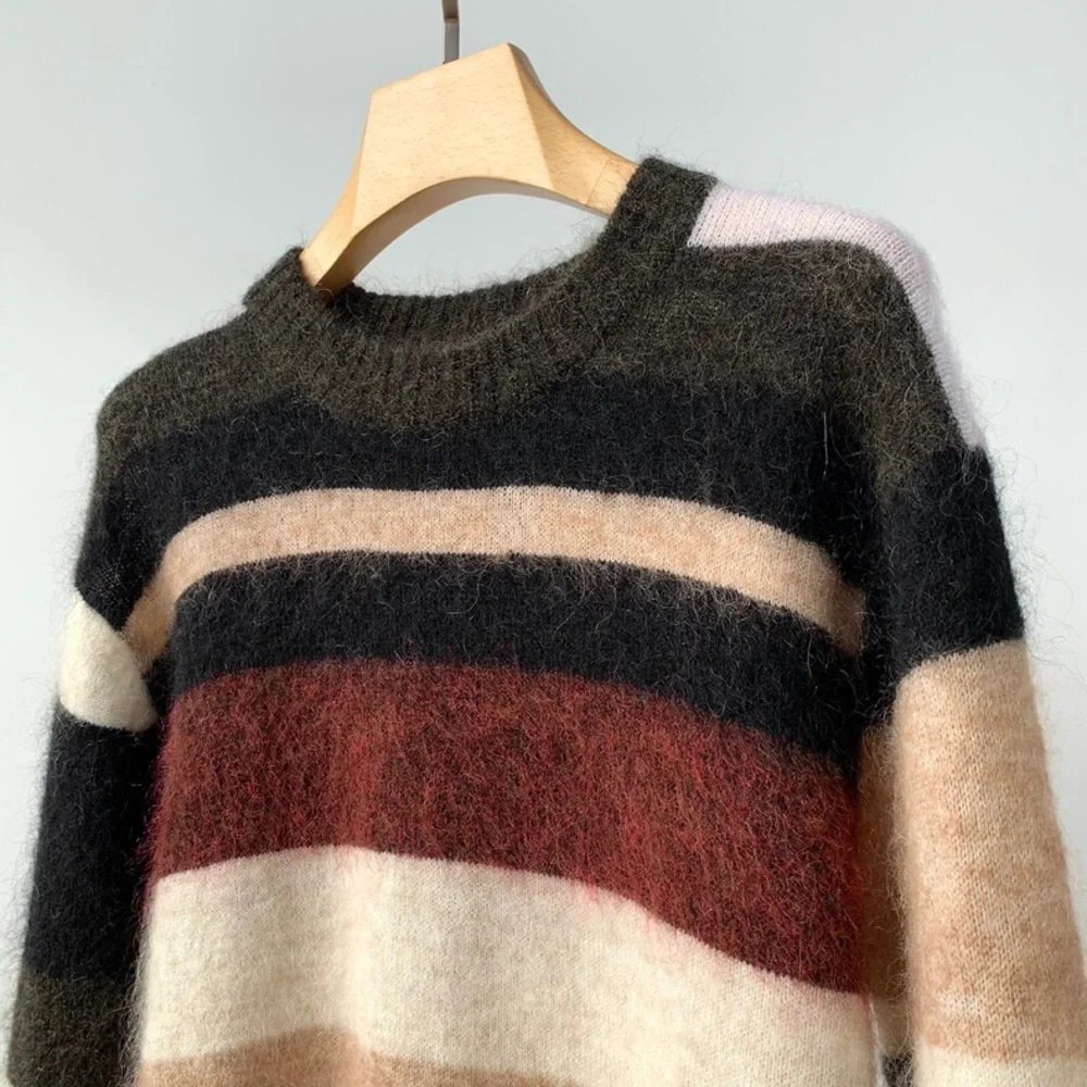 🍁ACNE STUDIOS Green and Red Kalbah Mohair Striped Sweater - Picture 14 of 16